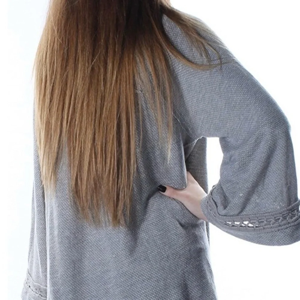 Free People Grey Textured Knit Long Sleeve Sweater (Boho/Slouchy Fit) - Size XS - Picture 9 of 11